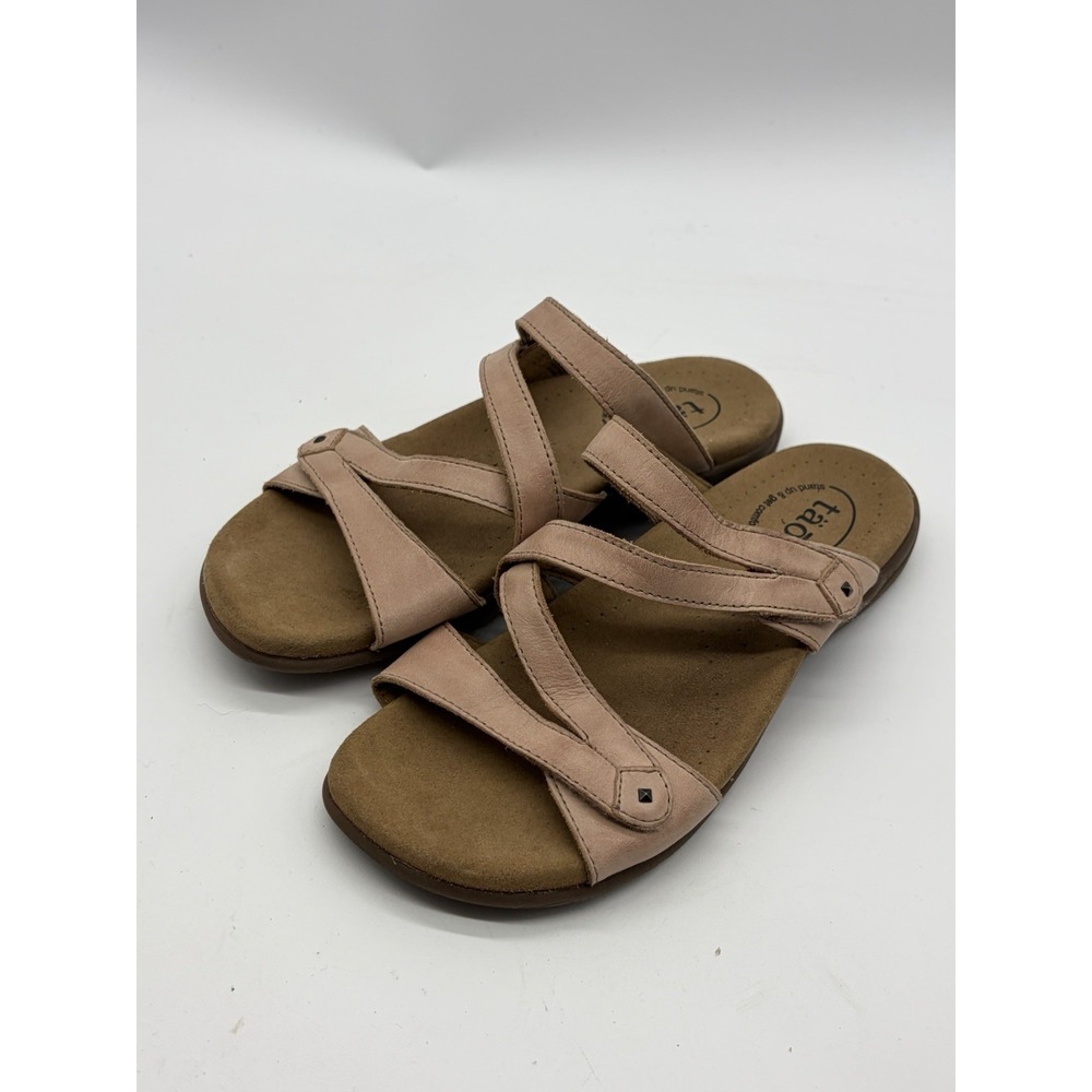 Taos Double U Slide Sandals Women Size 7 Pink Leather Comfort Wedge Strappy